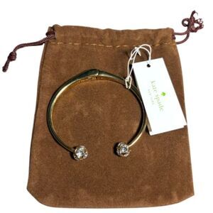 Kate Spade New York Lady Marmalade Open Cuff Gold Bracelet Clear Crystal NWT